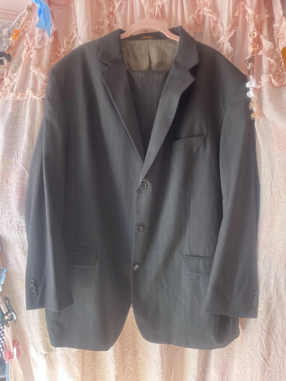 Town Craft Mens Grey Pinstripe 2PC Suit Jacket Size 52L Pants 50”x29”Wool Blend